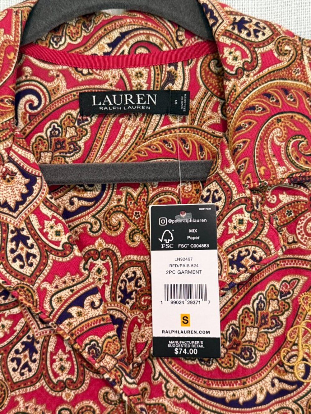Ralph Lauren 2pc Pajama Set S NWT Red Gold Paisley Loungewear - Picture 5 of 9